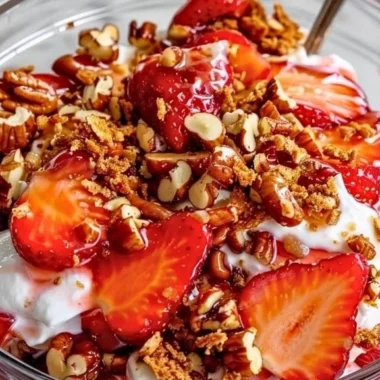 Strawberry Crackle Salad with fresh strawberries and crunchy toppings