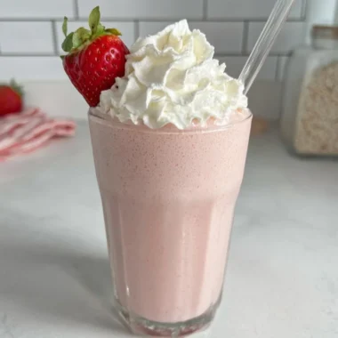 Delicious and nutritious Strawberry Protein Shake in a glass