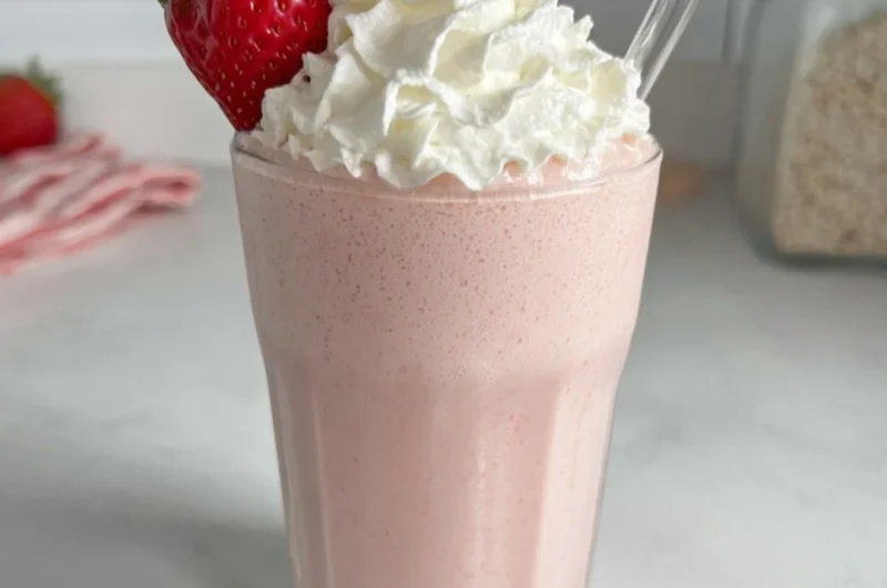 Delicious and nutritious Strawberry Protein Shake in a glass