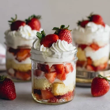 Delicious strawberry shortcake trifles layered with fresh berries and cream