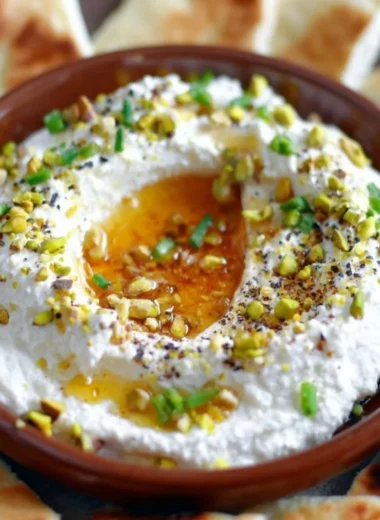 Delicious whipped feta with honey dip served in a bowl
