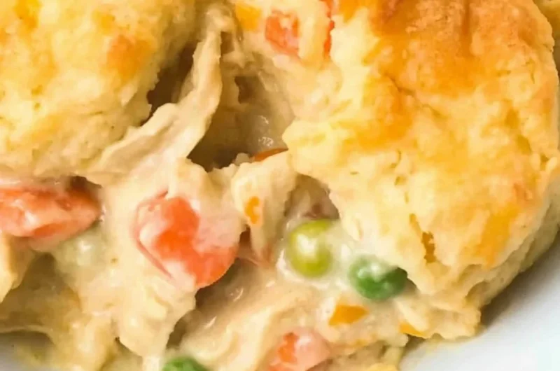 Delicious Chicken Cobbler served in a dish, topped with a golden crust.