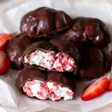 Chocolate strawberry yogurt clusters ready to be enjoyed as a sweet treat