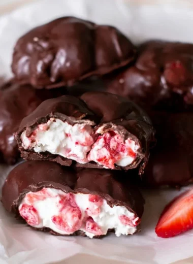 Chocolate strawberry yogurt clusters ready to be enjoyed as a sweet treat