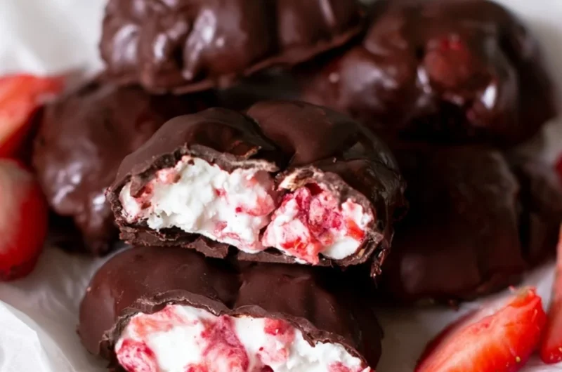 Chocolate strawberry yogurt clusters ready to be enjoyed as a sweet treat