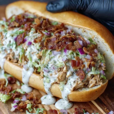 Chopped Chicken Bacon Ranch Sandwich with fresh ingredients and savory dressing