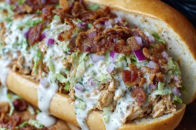 Chopped Chicken Bacon Ranch Sandwich with fresh ingredients and savory dressing
