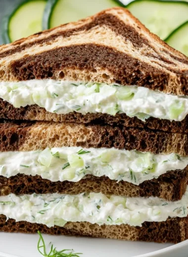 Delicious cucumber sandwiches served on a wooden platter