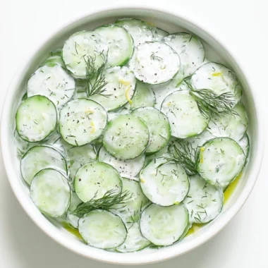 Fresh cucumber yogurt salad served in a bowl with herbs