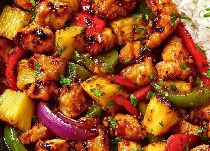 Hawaiian Chicken Sheet Pan dinner with vibrant vegetables and tropical flavors