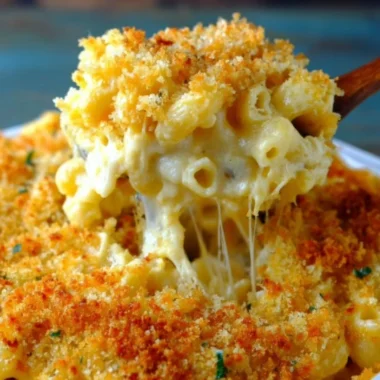 Creamy homemade baked mac and cheese served in a casserole dish