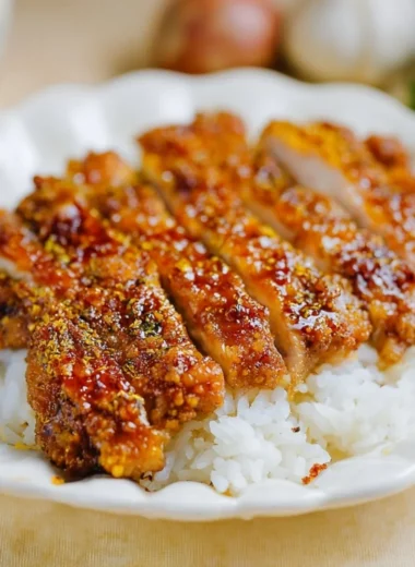 Honey Garlic Crispy Chicken served on a plate with garnishes