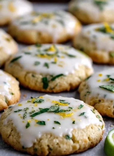 Freshly baked Mojito Sugar Cookies with mint and lime decorations