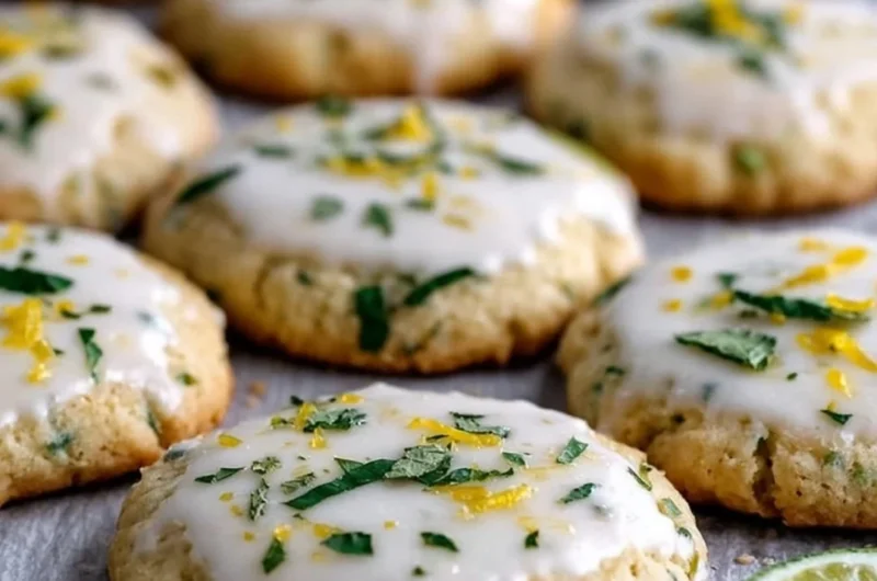 Freshly baked Mojito Sugar Cookies with mint and lime decorations