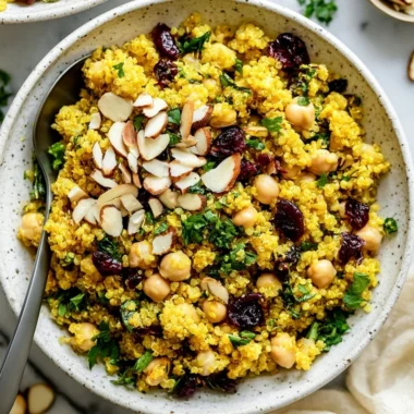 Moroccan-inspired chickpea quinoa salad with fresh vegetables and spices