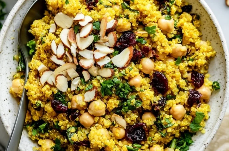 Moroccan-inspired chickpea quinoa salad with fresh vegetables and spices