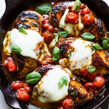 One-pan balsamic chicken with vegetables cooked in a savory glaze