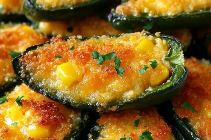 Baked jalapeno cornbread poppers topped with melted cheese and jalapenos