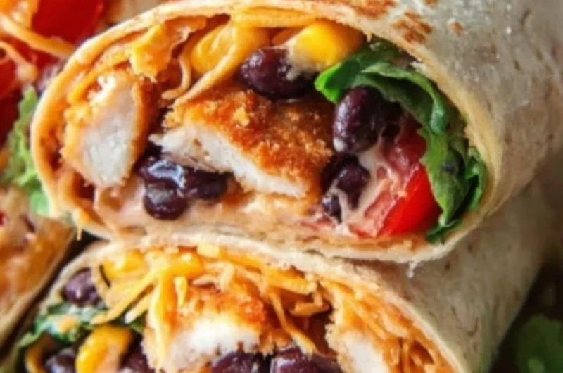 Delicious Southwest chicken wraps with fresh vegetables and spices