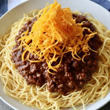 A bowl of cozy Cincinnati chili served for an easy weeknight dinner
