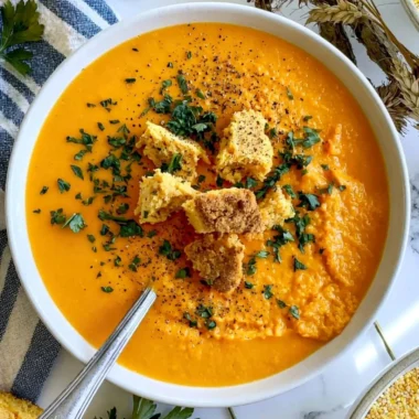 Bowl of cozy butternut squash soup garnished with herbs