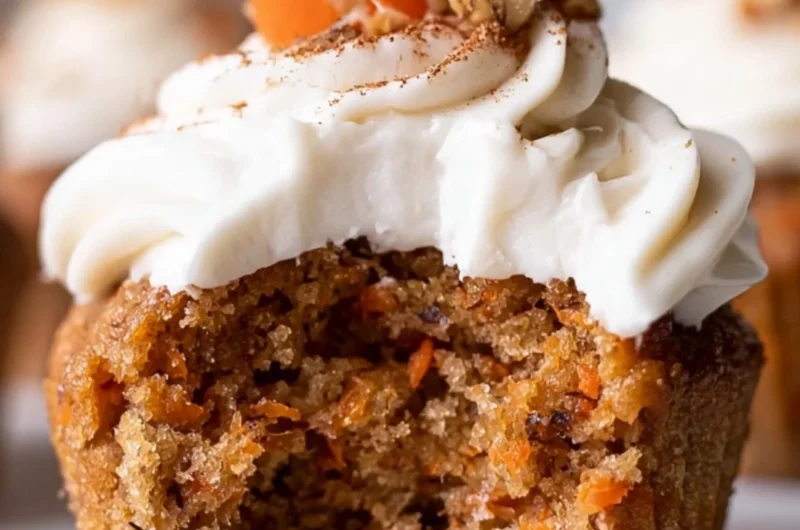 Cozy carrot cake cupcakes topped with cream cheese frosting