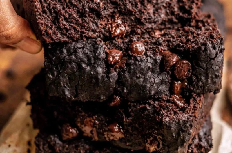 Cozy chocolate pumpkin bread with chocolate chips and spiced pumpkin filling