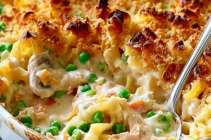 Delicious no-soup tuna noodle casserole baked with noodles and tuna