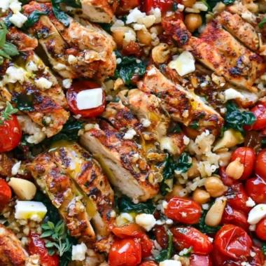 Delicious Greek chicken served with lemon rice, ideal for a cozy dinner.
