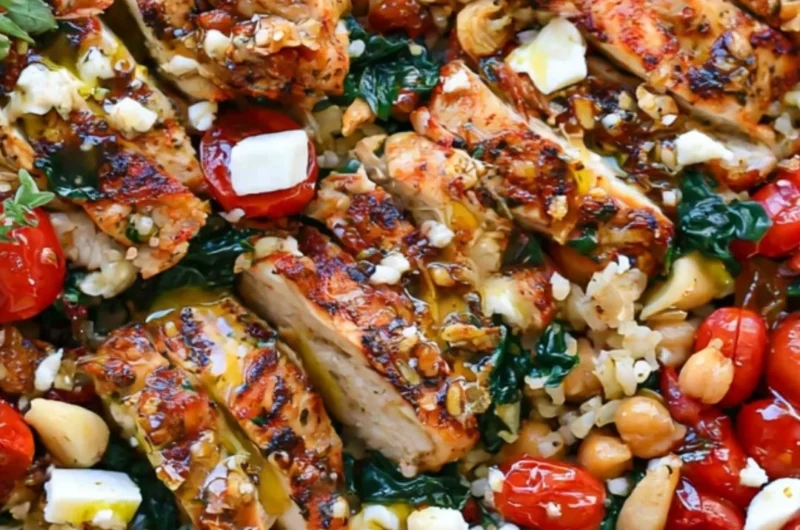 Delicious Greek chicken served with lemon rice, ideal for a cozy dinner.