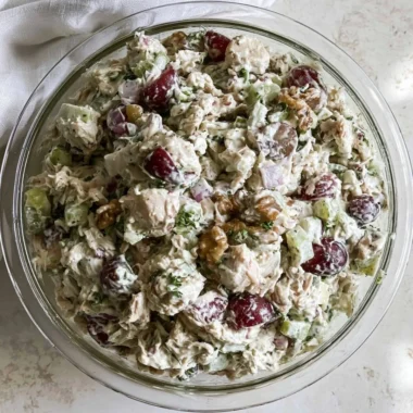 Healthy chicken salad without mayo served in a bowl with fresh ingredients