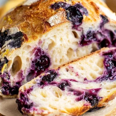 Freshly baked Lemon Blueberry Sourdough Bread with lemon and blueberries