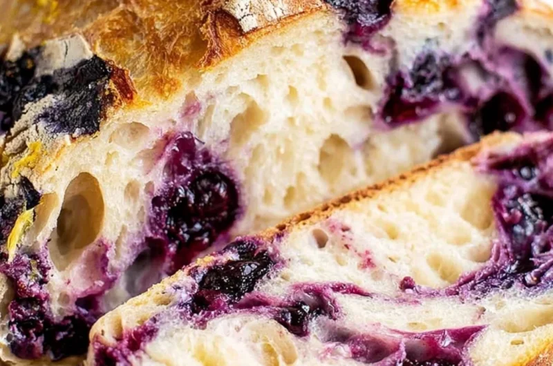 Freshly baked Lemon Blueberry Sourdough Bread with lemon and blueberries