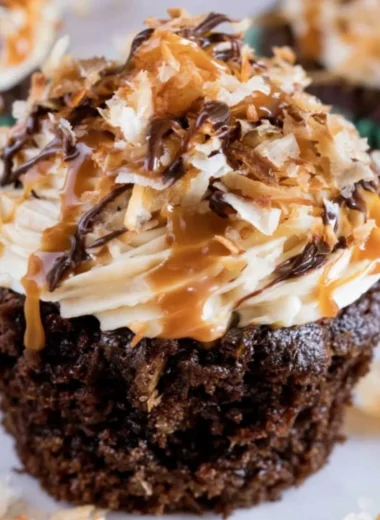 Delicious Samoas Cupcakes with coconut and chocolate topping