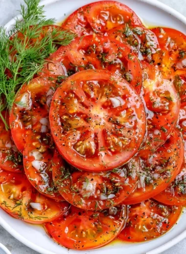 Delicious simple tomato salad with fresh ingredients