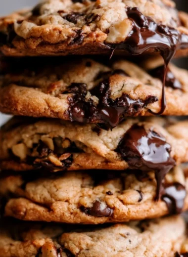 Giant chocolate chip cookie fresh out of the oven