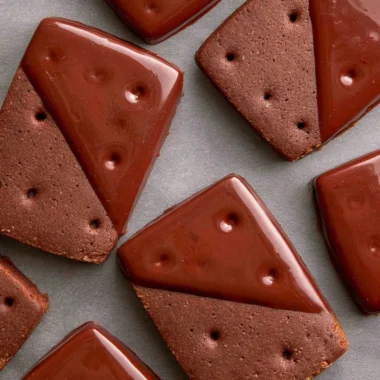 Delicious homemade chocolate shortbread ready to be served.