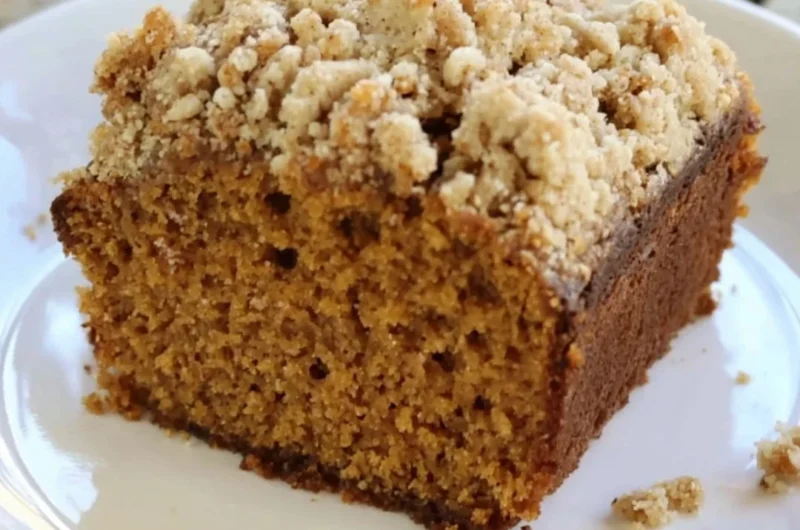 Delicious Gingerbread Coffee Cake topped with crumble for a festive treat