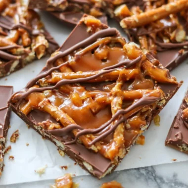 Delicious Salted Caramel Pretzel Bark with a sweet and salty flavor combination